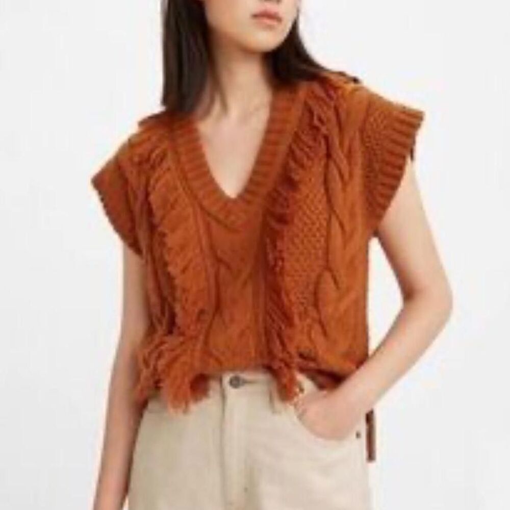 LEVIS Fringe Cable Knit Sweater Vest Medium
